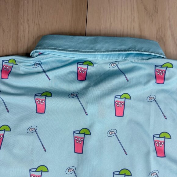Full Wedge Golf Mens Aqua Blue Sip N’ Twirl Athletic Polo Golf Shirts Size 3XL - Picture 4 of 11
